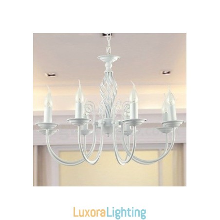 Designer Touch Decorative 8 Light Contemporary Retro White Candle Style Chandelier