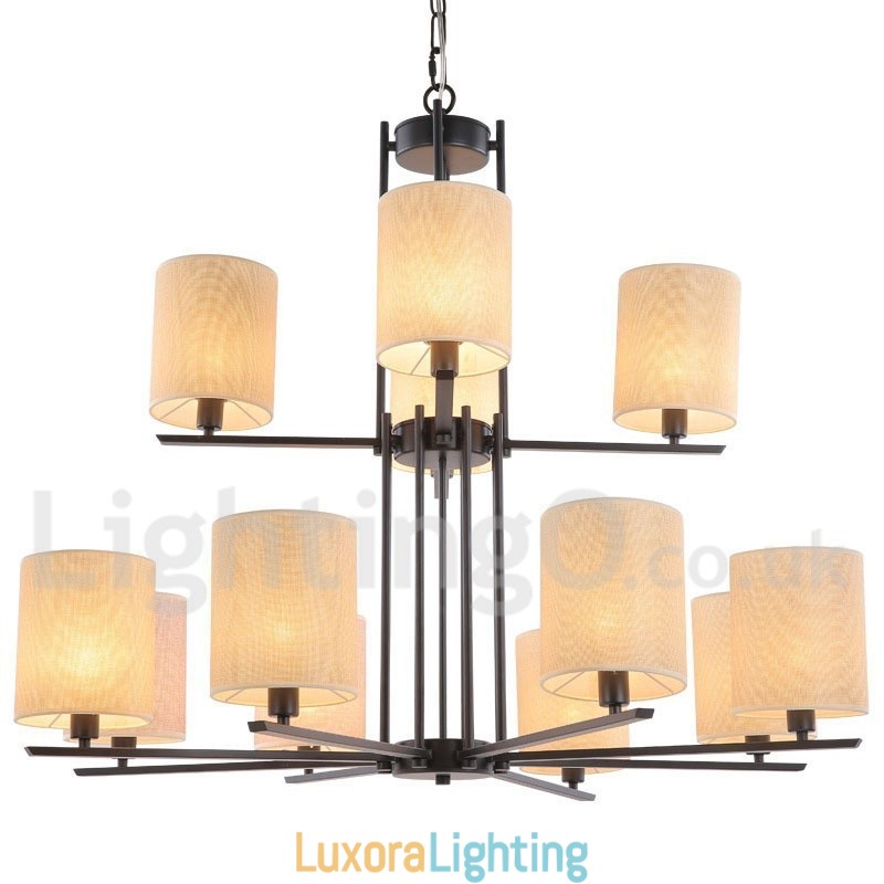 Designer Touch Decorative 12 Light Rustic Retro Black 2 Tier Large Chandelier Candle Style Chandelier