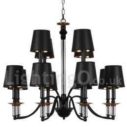 Designer Touch Decorative 12 Light Rustic Retro Black 2 Tier Large Chandelier Candle Style Chandelier