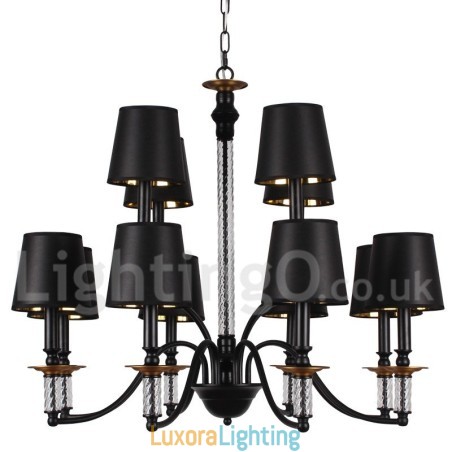 Designer Touch Decorative 12 Light Rustic Retro Black 2 Tier Large Chandelier Candle Style Chandelier