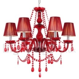 Designer Touch Decorative 6 Light Red K9 Crystal Candle Style Chandelier