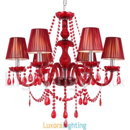Designer Touch Decorative 6 Light Red K9 Crystal Candle Style Chandelier
