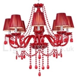 Designer Touch Decorative 8 Light Red K9 Crystal Candle Style Chandelier