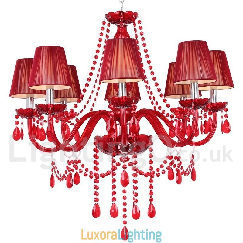 Designer Touch Decorative 8 Light Red K9 Crystal Candle Style Chandelier