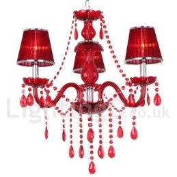 Designer Touch Decorative 3 Light Red K9 Crystal Candle Style Chandelier