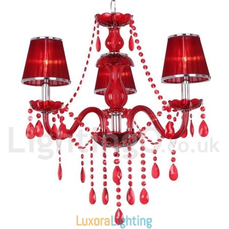 Designer Touch Decorative 3 Light Red K9 Crystal Candle Style Chandelier