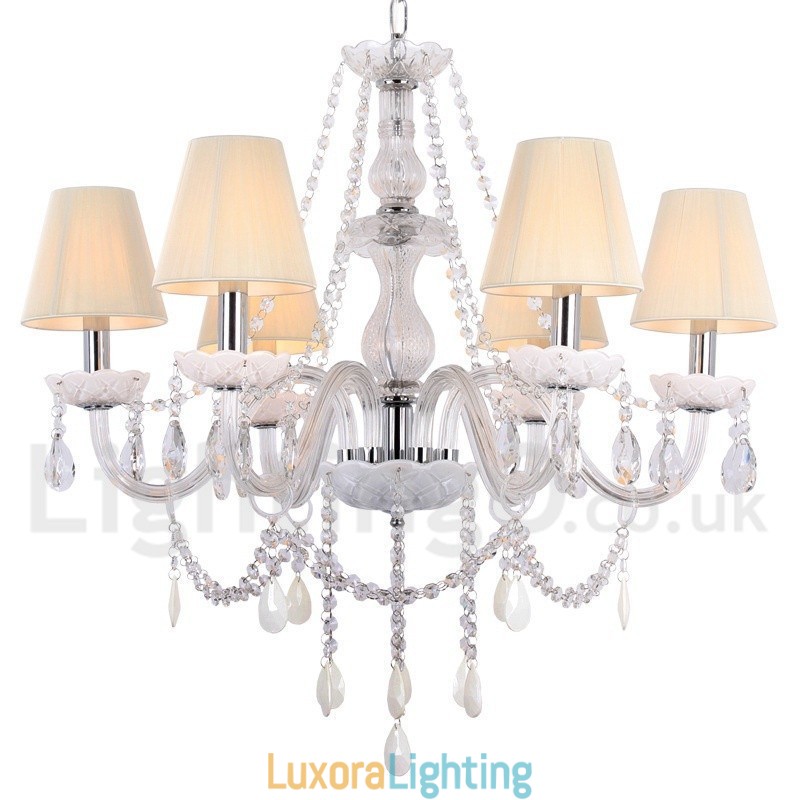 Designer Touch Decorative 6 Light White K9 Crystal Candle Style Chandelier