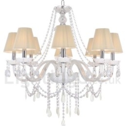 Designer Touch Decorative 8 Light White K9 Crystal Candle Style Chandelier