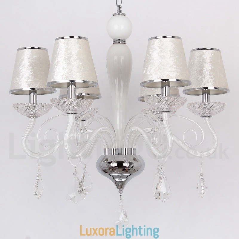 Designer Touch Decorative 6 Light White Contemporary K9 Crystal Candle Style Chandelier