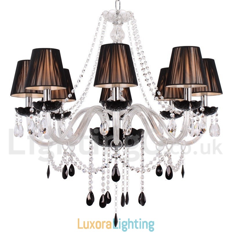 Designer Touch Decorative 8 Light Contemporary Black Brushed K9 Crystal Candle Style Chandelier