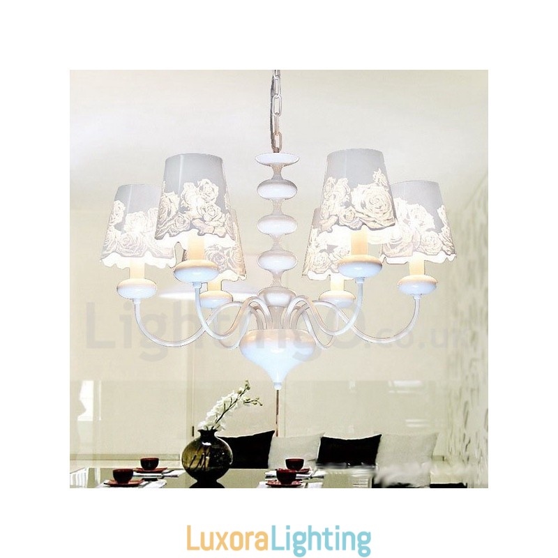 Designer Touch Decorative 6 Light Modern Contemporary Hollow White Candle Style Chandelier