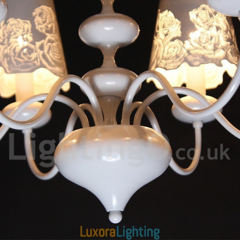 Designer Touch Decorative 6 Light Modern Contemporary Hollow White Candle Style Chandelier