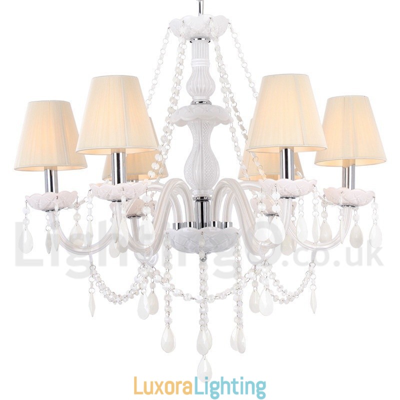 Designer Touch Decorative 6 Light White K9 Crystal Candle Style Chandelier