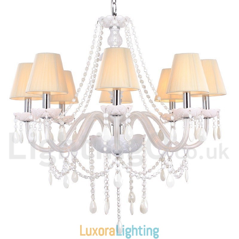 Designer Touch Decorative 8 Light White K9 Crystal Candle Style Chandelier