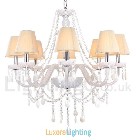 Designer Touch Decorative 8 Light White K9 Crystal Candle Style Chandelier