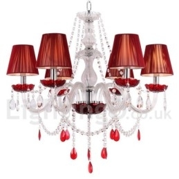 Designer Touch Decorative 6 Light Red K9 Crystal Candle Style Chandelier