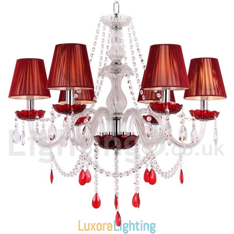 Designer Touch Decorative 6 Light Red K9 Crystal Candle Style Chandelier