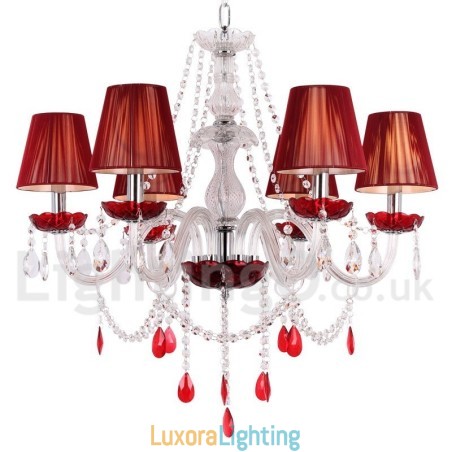 Designer Touch Decorative 6 Light Red K9 Crystal Candle Style Chandelier