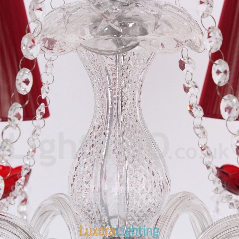 Designer Touch Decorative 6 Light Red K9 Crystal Candle Style Chandelier