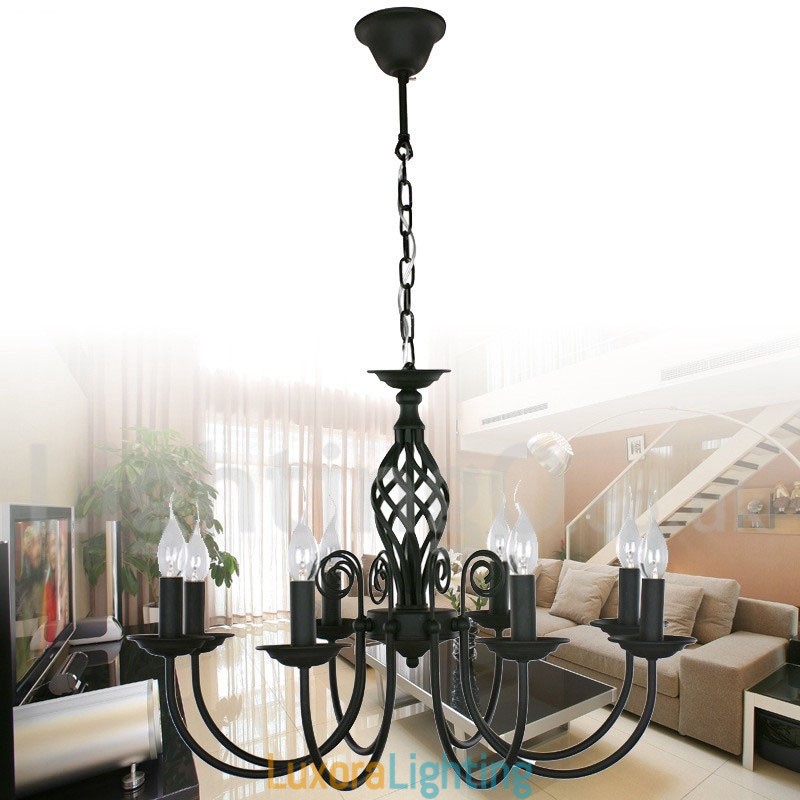 Designer Touch Decorative 8 Light Contemporary Retro Black Candle Style Chandelier