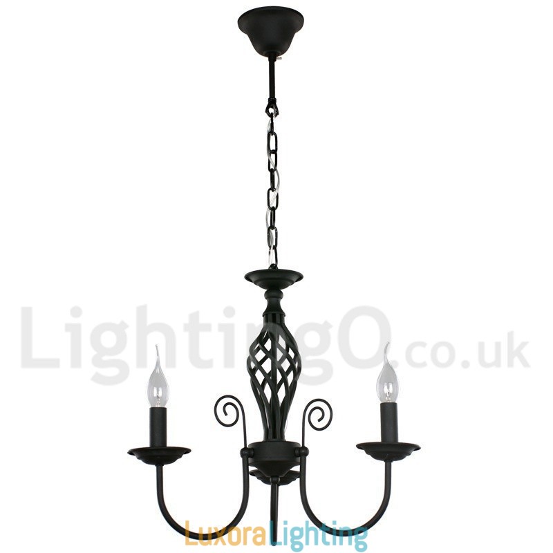 Designer Touch Decorative 3 Light Contemporary Retro Black Candle Style Chandelier