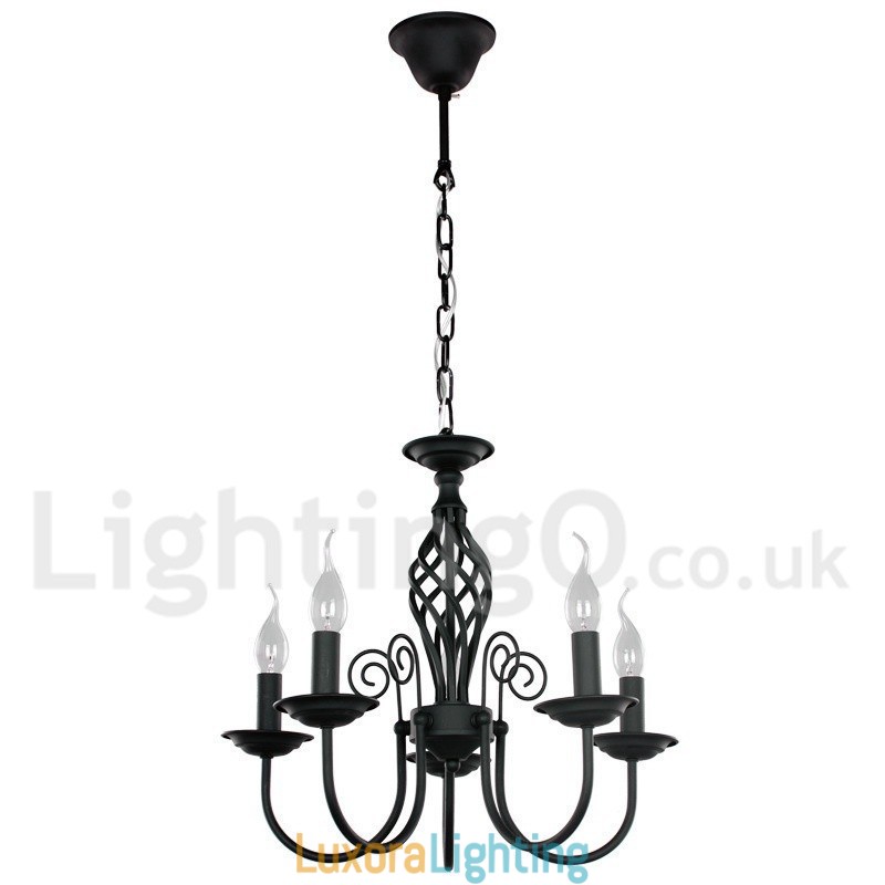 Designer Touch Decorative 5 Light Contemporary Retro Black Candle Style Chandelier