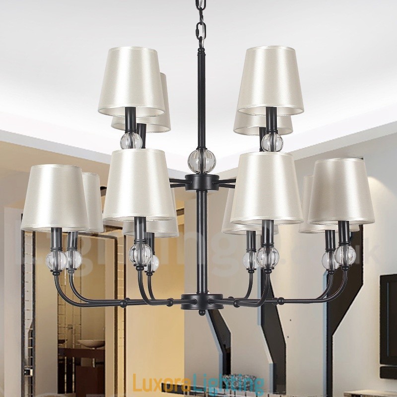 Designer Touch Decorative 12 Light Retro 2 Tier Large Black Contemporary Candle Style Chandelier