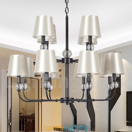 Designer Touch Decorative 12 Light Retro 2 Tier Large Black Contemporary Candle Style Chandelier