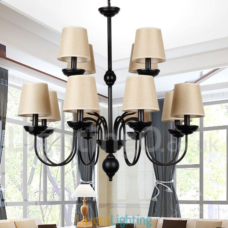 Designer Touch Decorative 12 Light Rustic Retro Black 2 Tier Large Chandelier Candle Style Chandelier