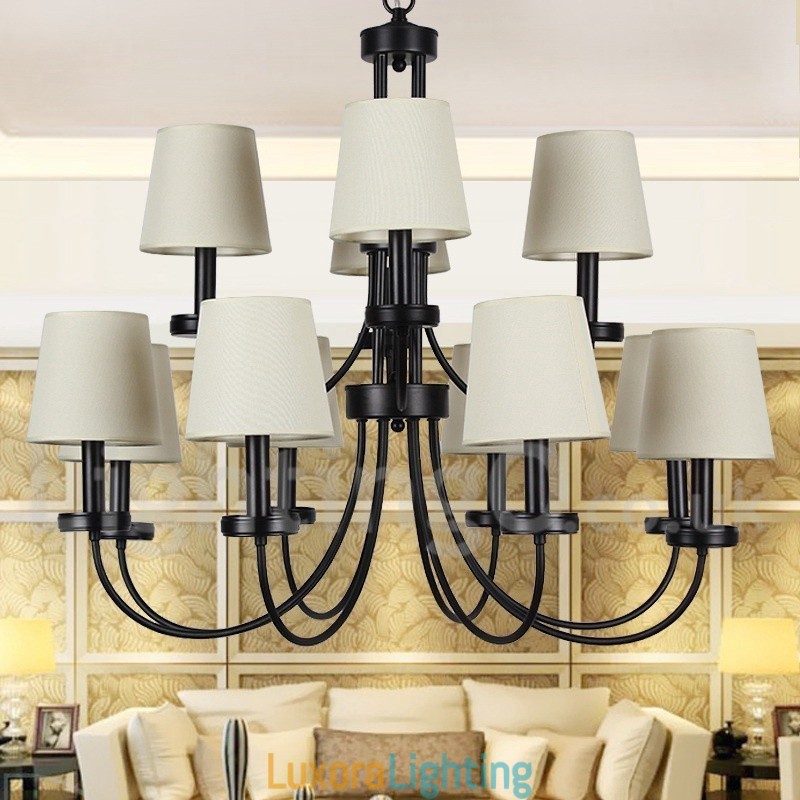 Designer Touch Decorative 12 Light Rustic Retro Black 2 Tier Large Chandelier Candle Style Chandelier