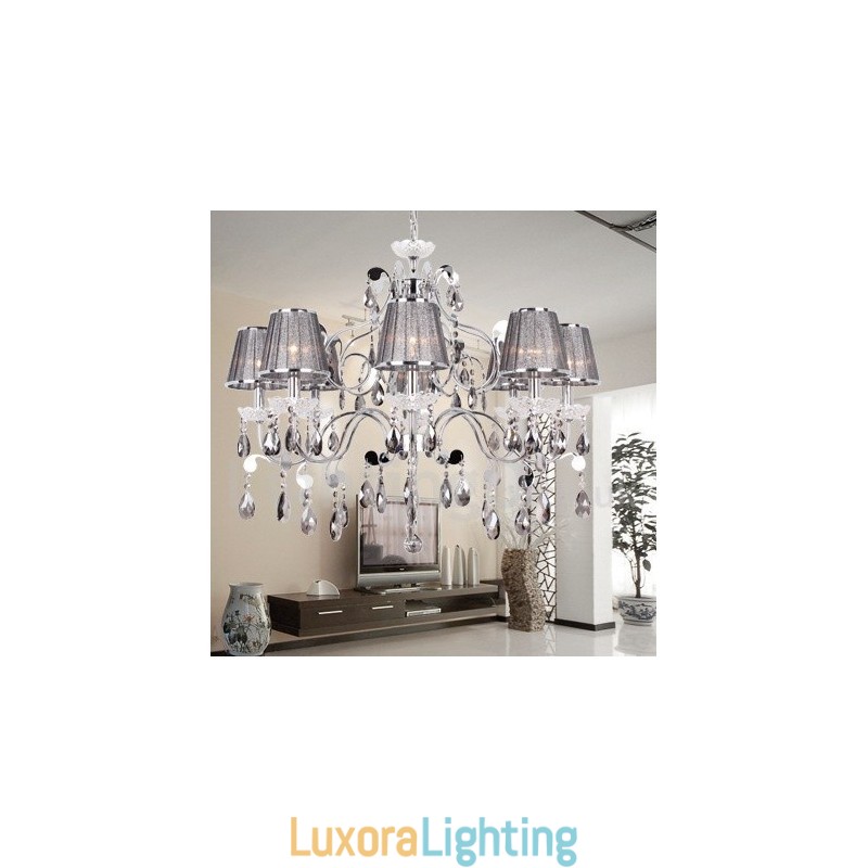 Designer Touch Decorative 8 Light Grey K9 Crystal Candle Style Chandelier