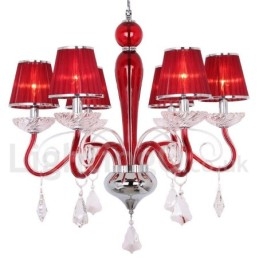 Designer Touch Decorative 6 Light Red Contemporary K9 Crystal Candle Style Chandelier