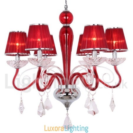 Designer Touch Decorative 6 Light Red Contemporary K9 Crystal Candle Style Chandelier