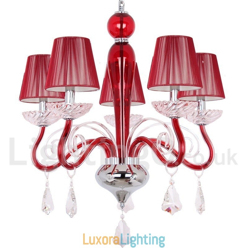 Designer Touch Decorative 5 Light Red Contemporary K9 Crystal Candle Style Chandelier