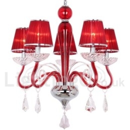 Designer Touch Decorative 5 Light Red Contemporary K9 Crystal Candle Style Chandelier