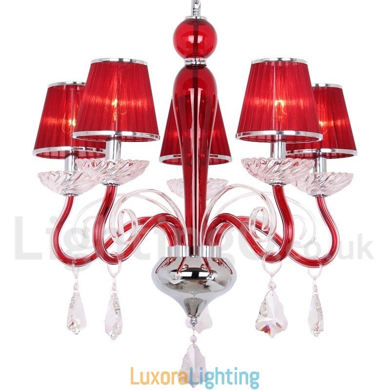 Designer Touch Decorative 5 Light Red Contemporary K9 Crystal Candle Style Chandelier