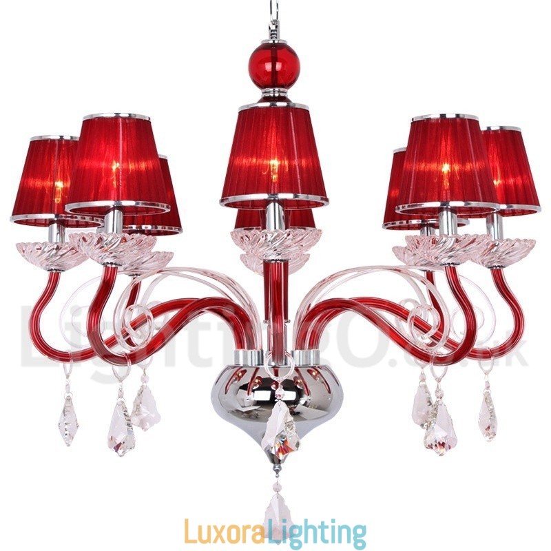 Designer Touch Decorative 8 Light Red Contemporary K9 Crystal Candle Style Chandelier