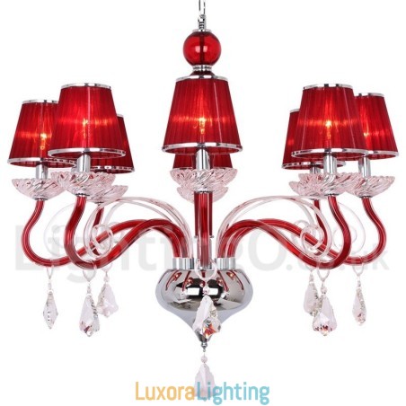 Designer Touch Decorative 8 Light Red Contemporary K9 Crystal Candle Style Chandelier