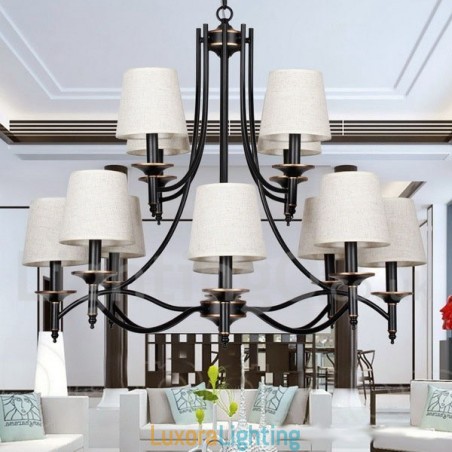Designer Touch Decorative 12 Light Retro Rustic Black Contemporary Candle Style Chandelier