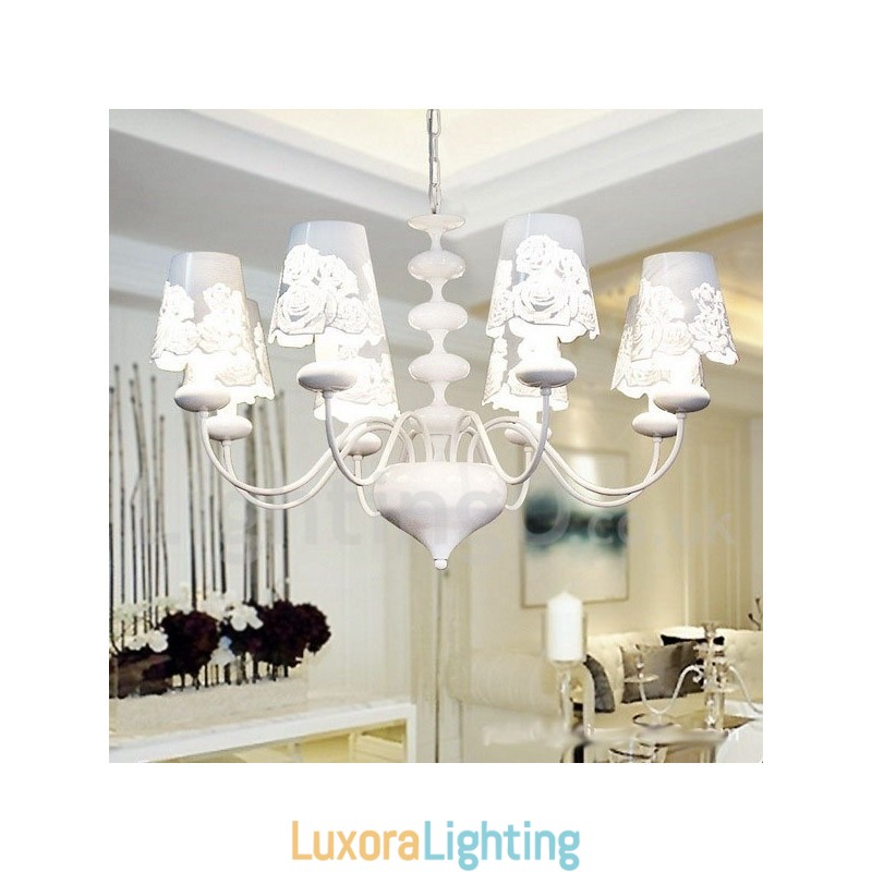 Designer Touch Decorative 8 Light Modern Contemporary Hollow White Candle Style Chandelier