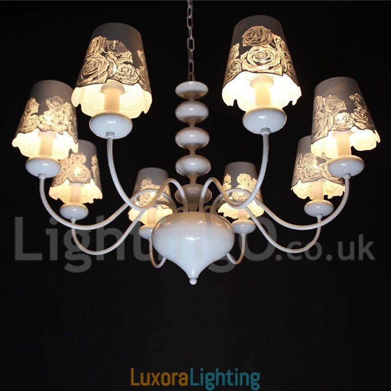 Designer Touch Decorative 8 Light Modern Contemporary Hollow White Candle Style Chandelier