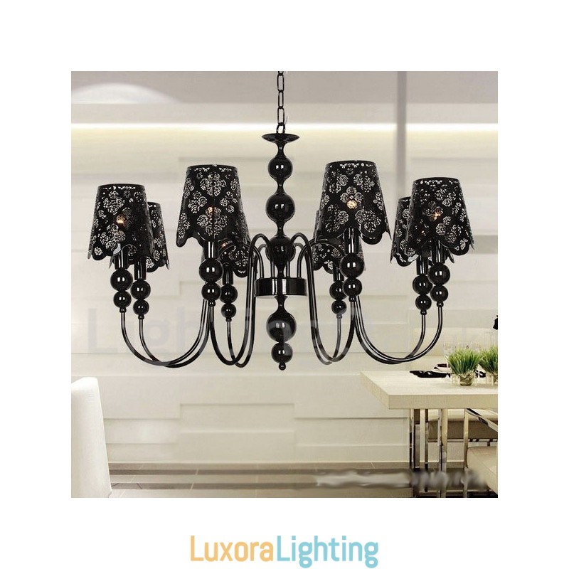 Designer Touch Decorative 8 Light Modern Contemporary Hollow Black Candle Style Chandelier