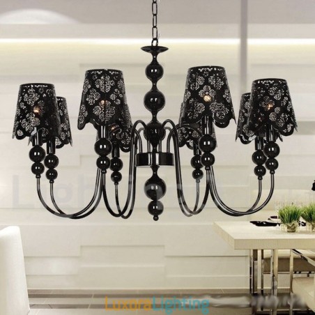 Designer Touch Decorative 8 Light Modern Contemporary Hollow Black Candle Style Chandelier
