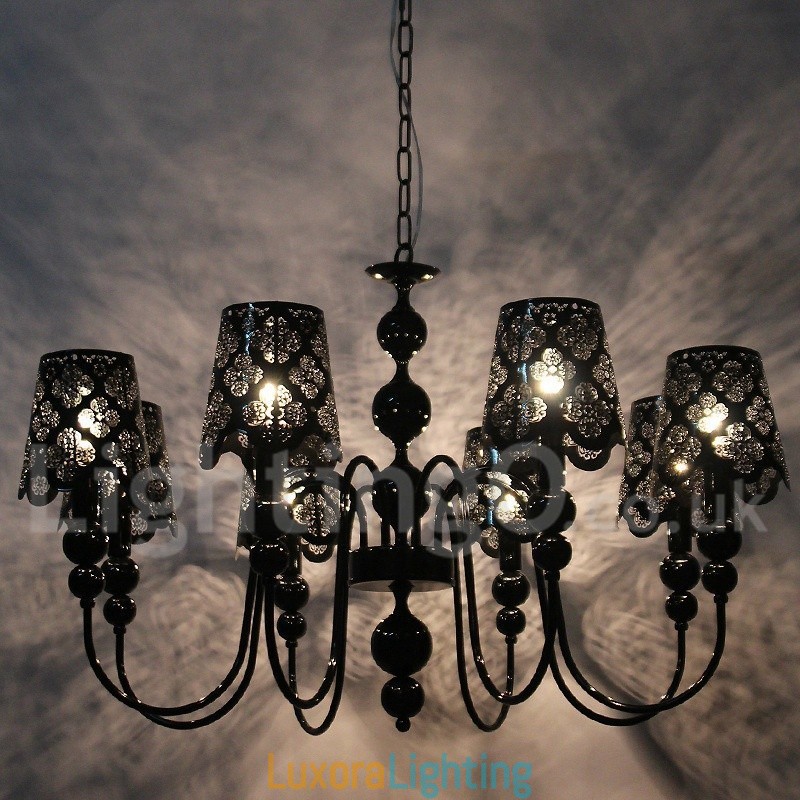Designer Touch Decorative 8 Light Modern Contemporary Hollow Black Candle Style Chandelier