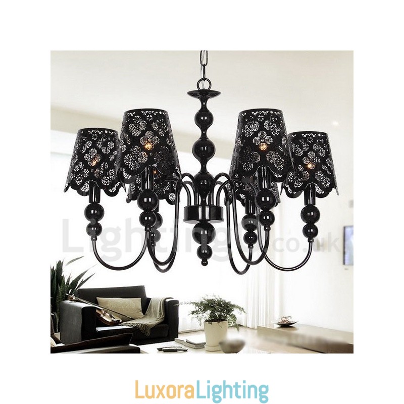 Designer Touch Decorative 6 Light Modern Contemporary Hollow Black Candle Style Chandelier