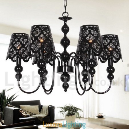 Designer Touch Decorative 6 Light Modern Contemporary Hollow Black Candle Style Chandelier