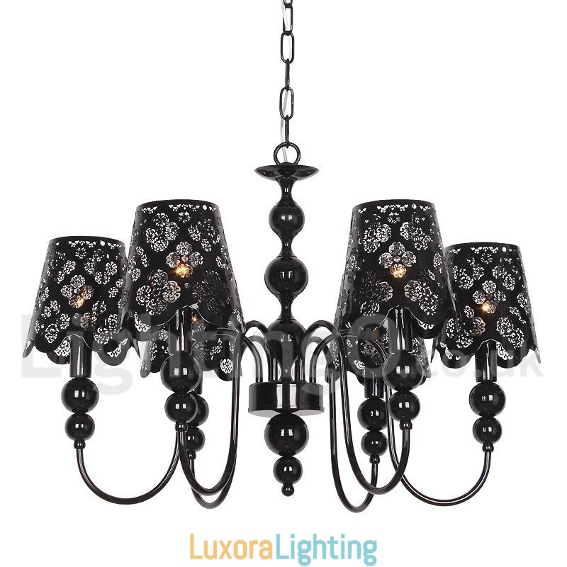 Designer Touch Decorative 6 Light Modern Contemporary Hollow Black Candle Style Chandelier