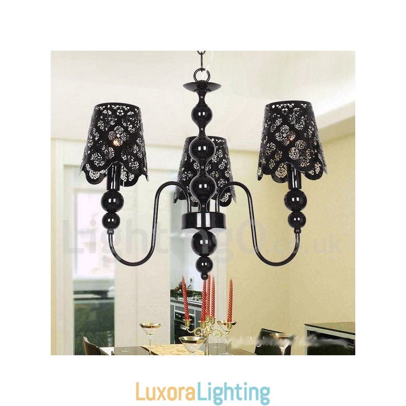 Designer Touch Decorative 3 Light Modern Contemporary Hollow Black Candle Style Chandelier
