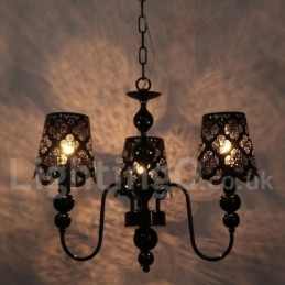 Designer Touch Decorative 3 Light Modern Contemporary Hollow Black Candle Style Chandelier