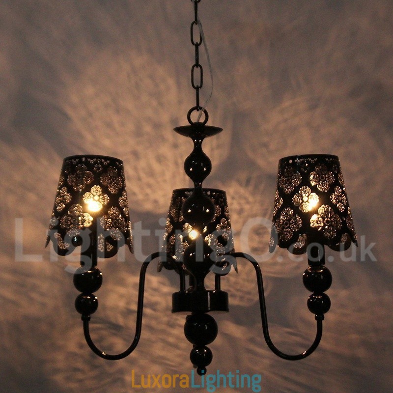 Designer Touch Decorative 3 Light Modern Contemporary Hollow Black Candle Style Chandelier